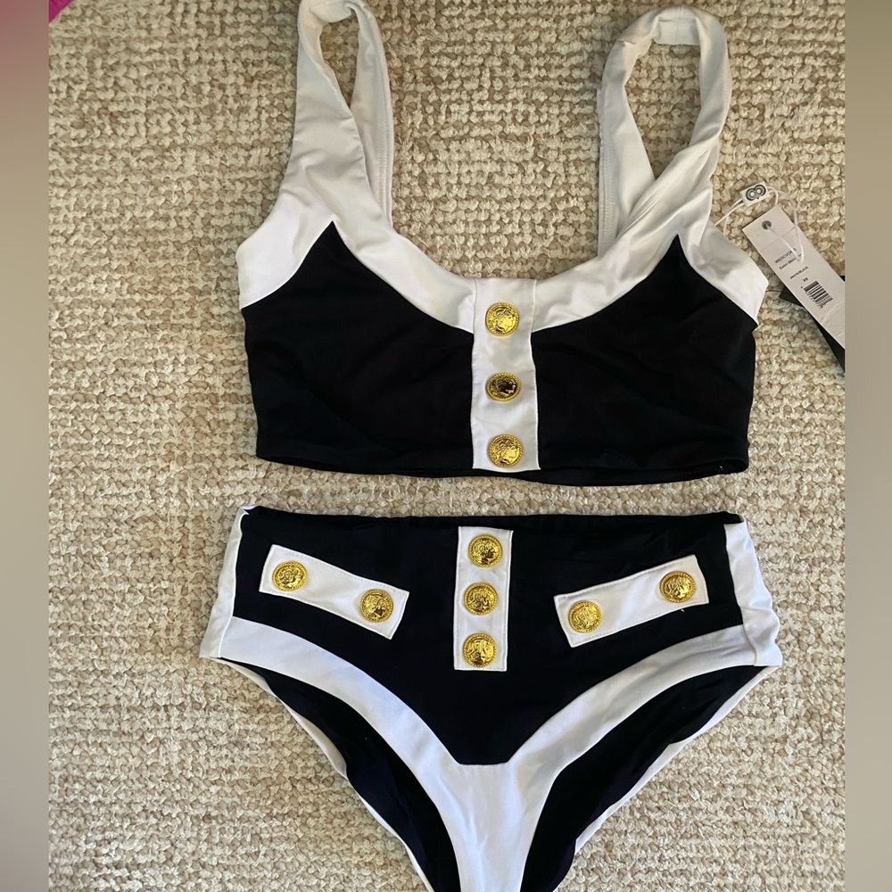 NWT: Caroline Constas Black & White Sailor Bikini